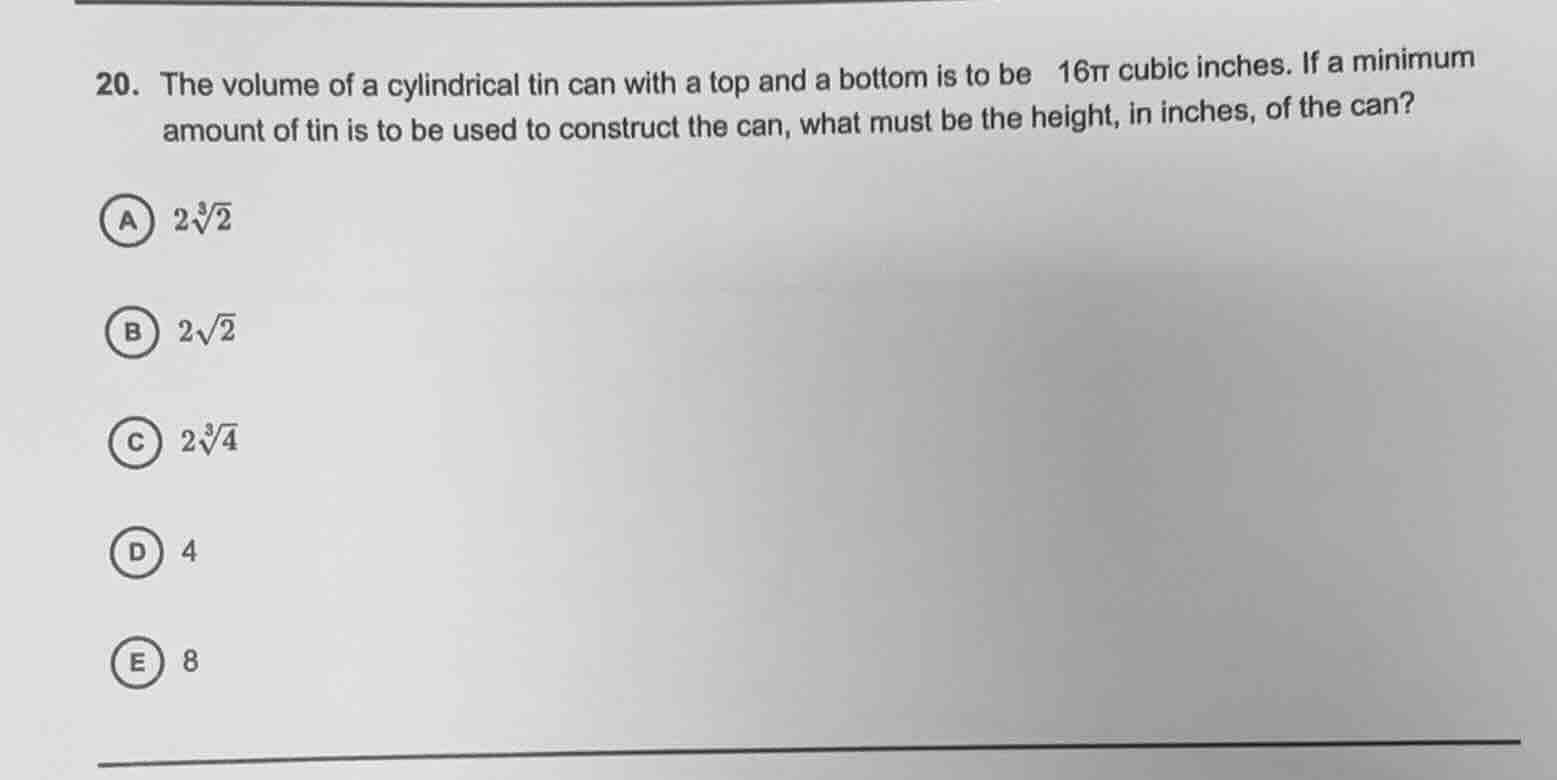 20. the volume of a cylindrical tin can with a top and a bottom is to b…