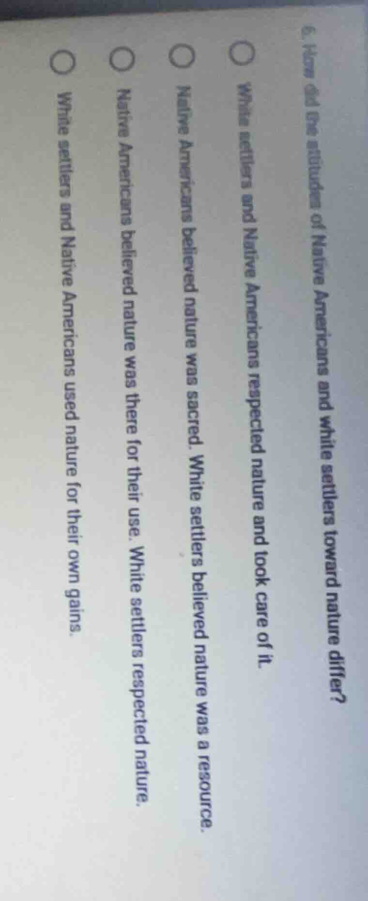 6. how did the attitudes of native americans and white settlers toward …