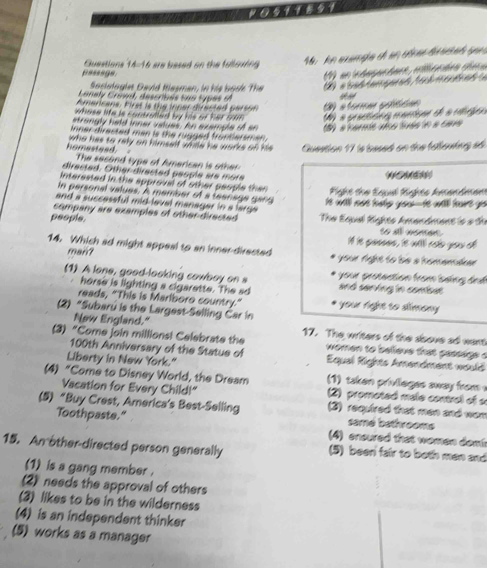 questions 14-16 are based on the following passage.sociologist david ri…