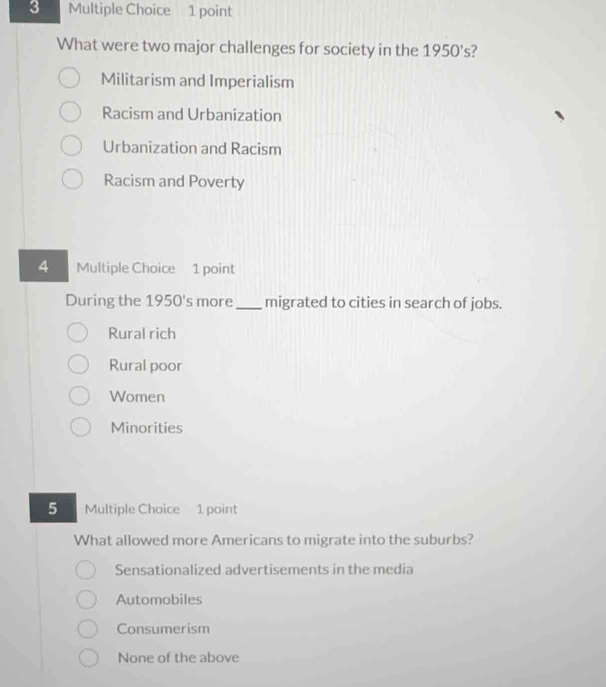 3 multiple choice 1 point what were two major challenges for society in…