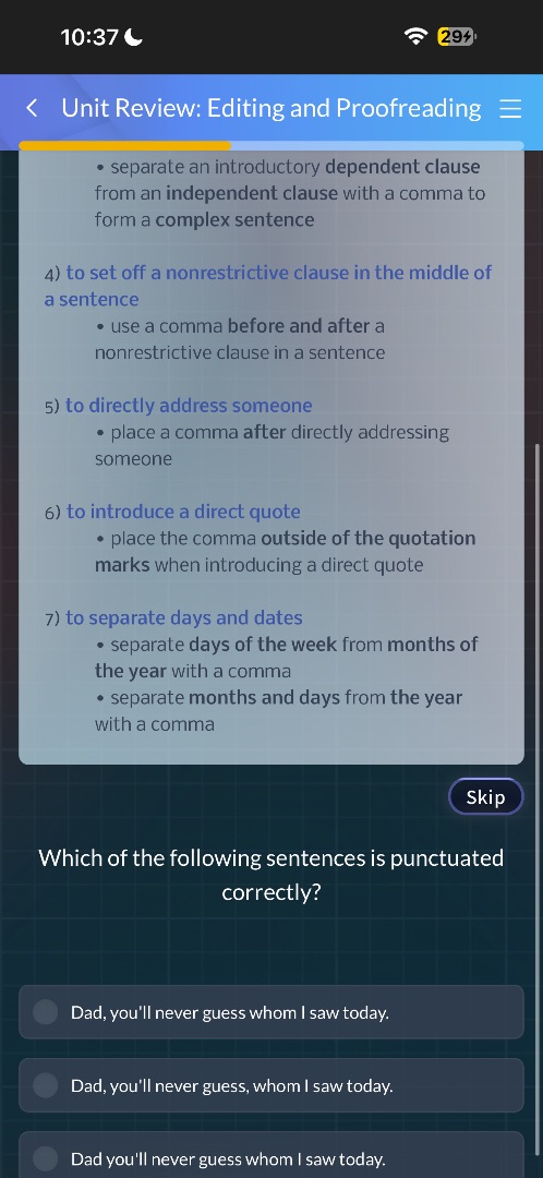 unit review: editing and proofreading• separate an introductory depende…