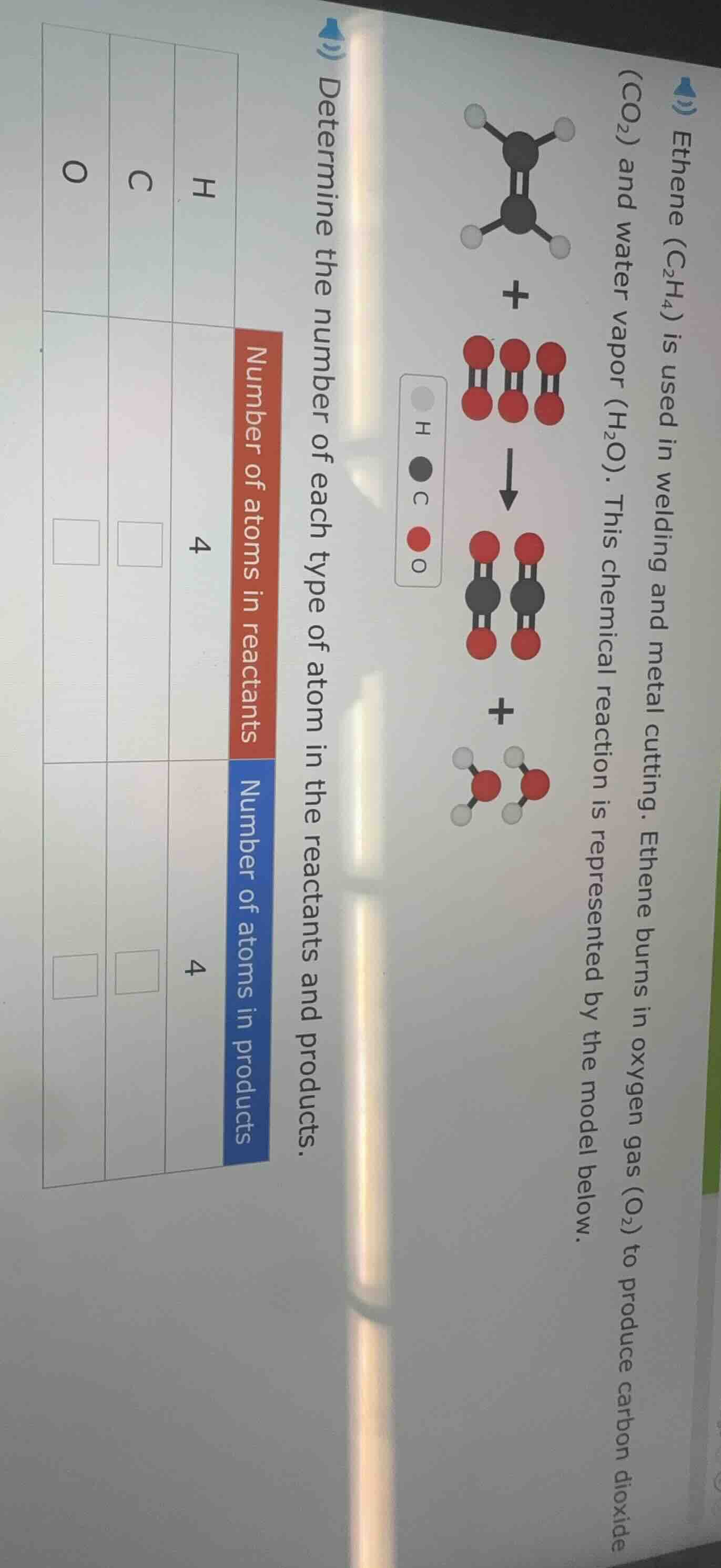ethene ($c_2h_4$) is used in welding and metal cutting. ethene burns in…