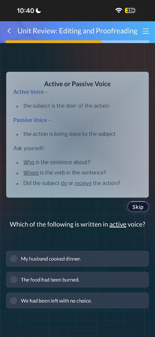 unit review: editing and proofreading active or passive voice active vo…