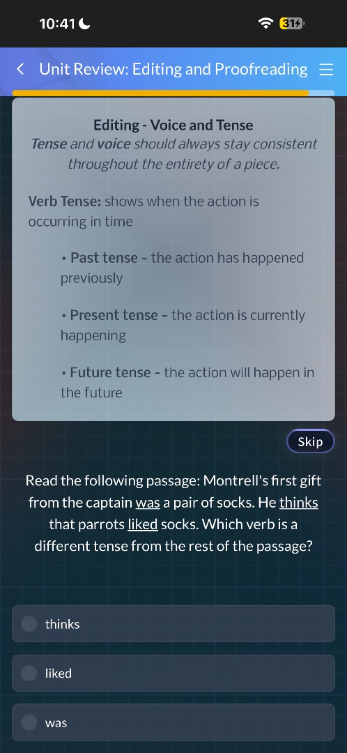 unit review: editing and proofreading editing - voice and tense tense a…