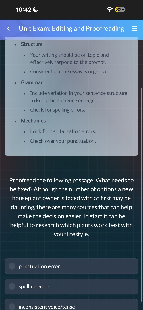 unit exam: editing and proofreading- structure - your writing should be…
