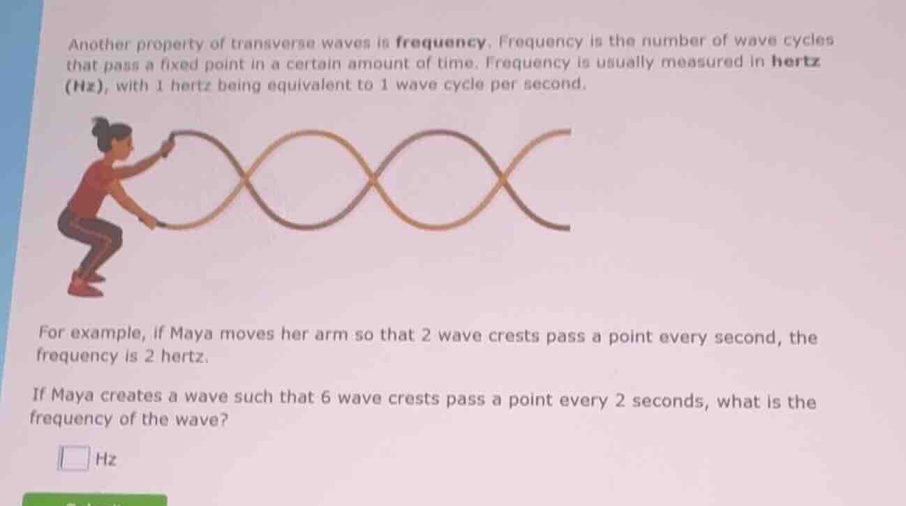 another property of transverse waves is frequency. frequency is the num…