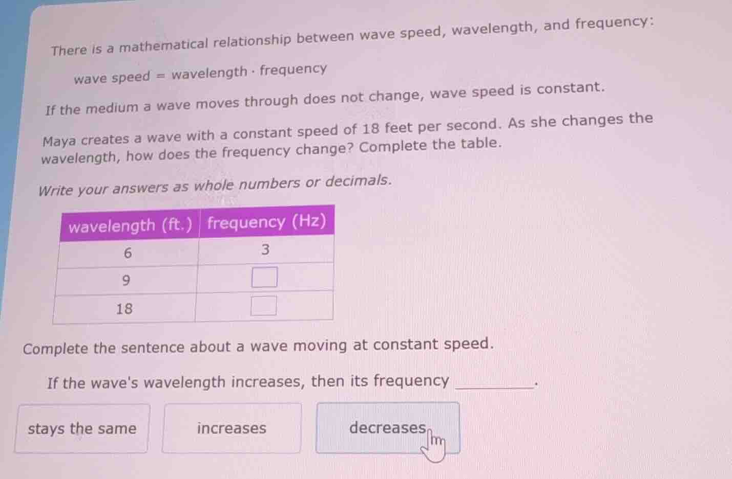 there is a mathematical relationship between wave speed, wavelength, an…