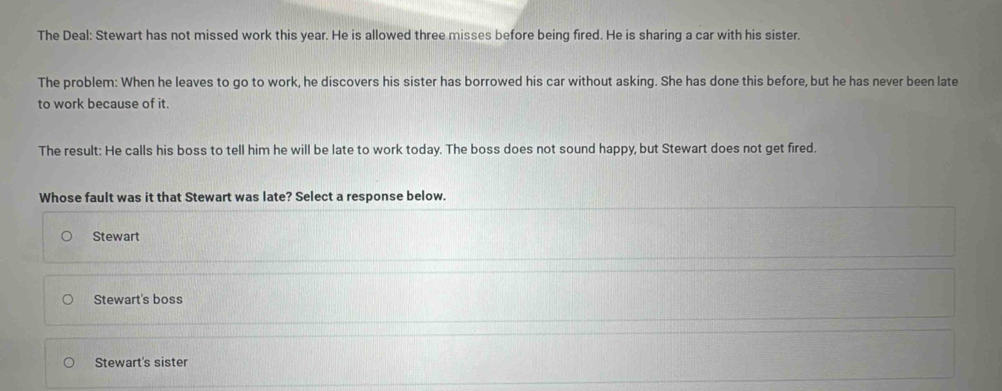 the deal: stewart has not missed work this year. he is allowed three mi…