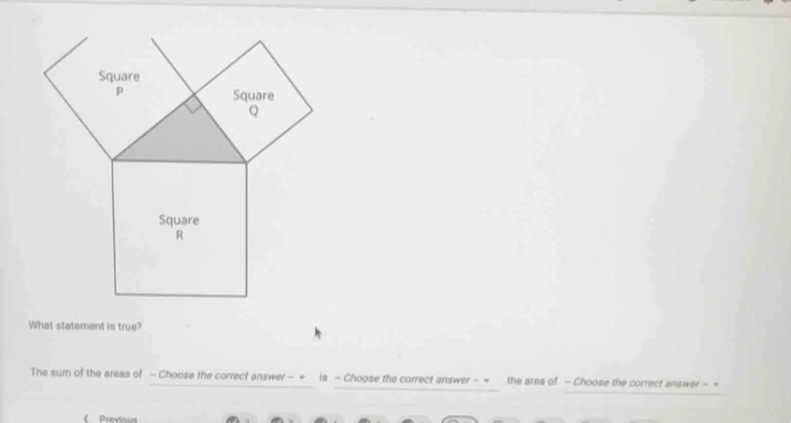 square p square q square r what statement is true? the sum of the areas…