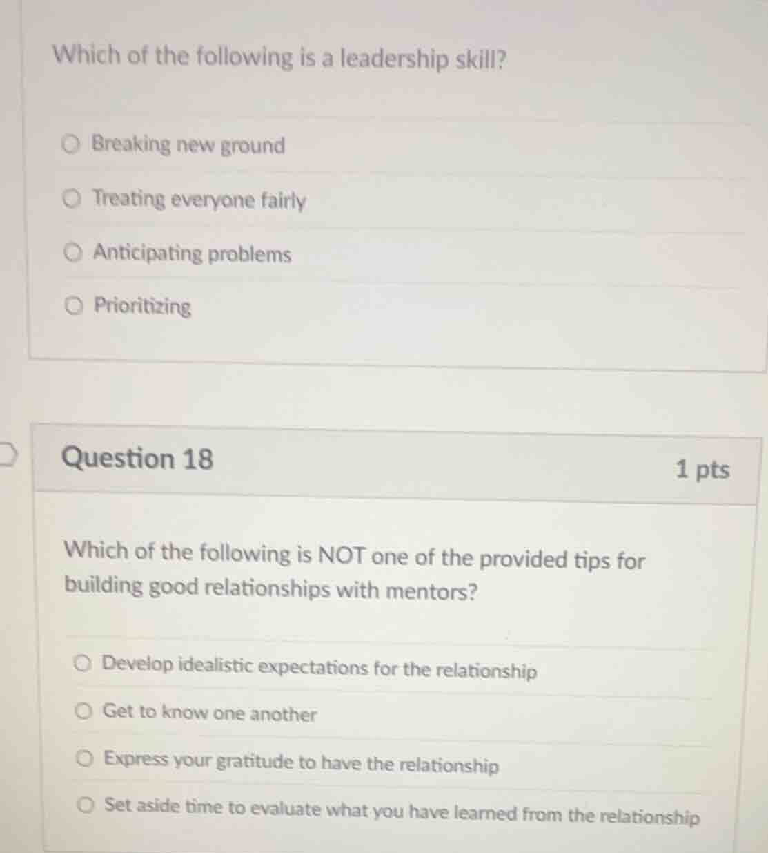 which of the following is a leadership skill? ○ breaking new ground ○ t…