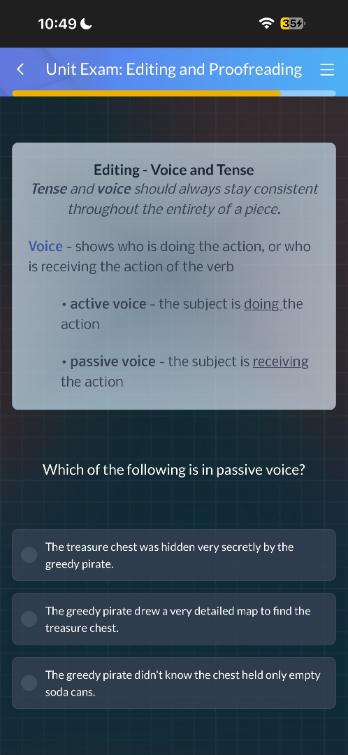 unit exam: editing and proofreading editing - voice and tense tense and…