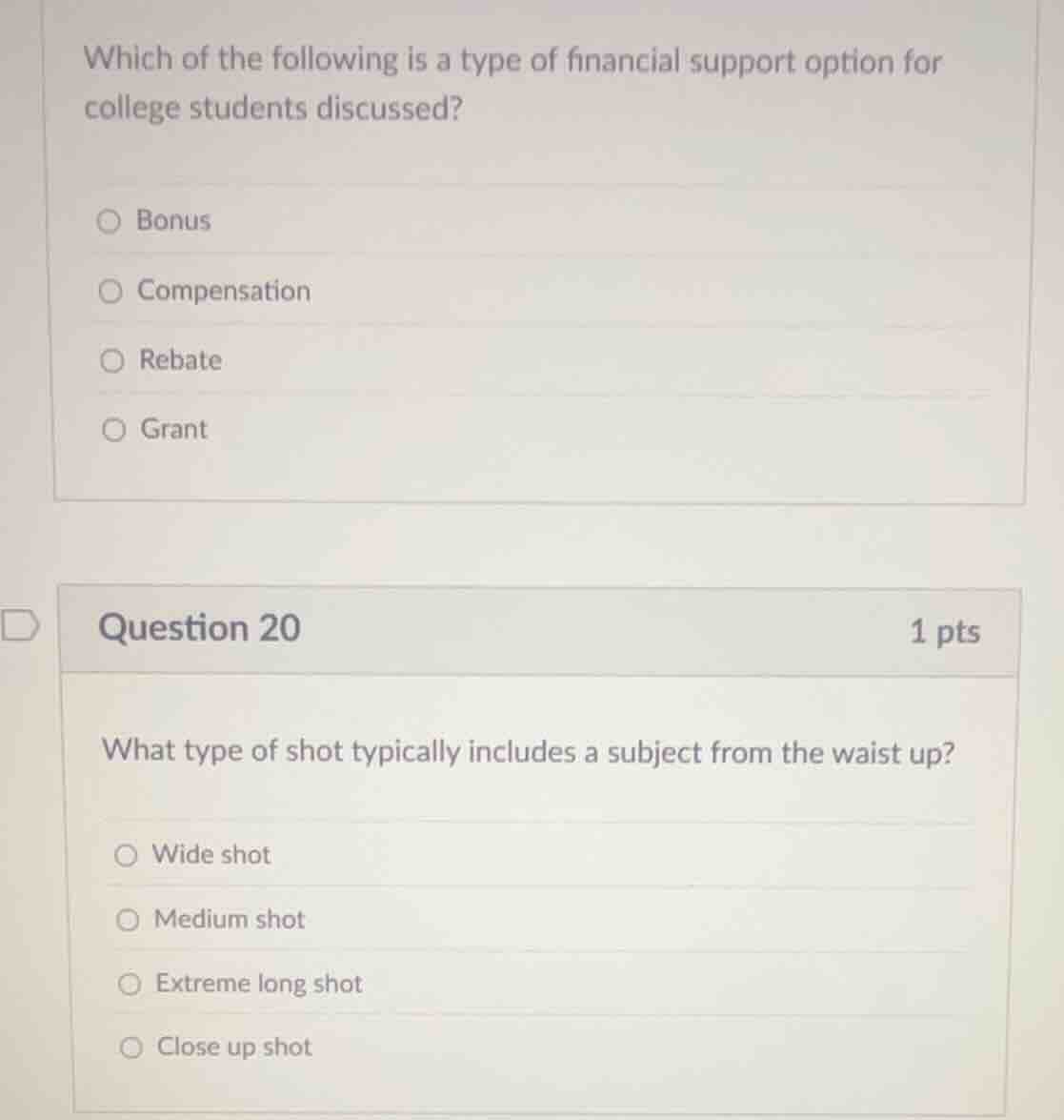 which of the following is a type of financial support option for colleg…