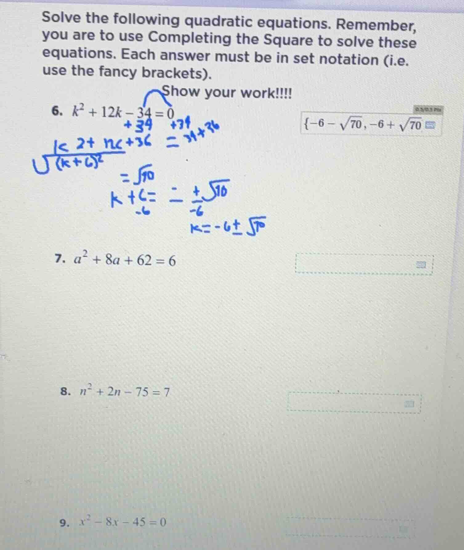 solve the following quadratic equations. remember, you are to use compl…