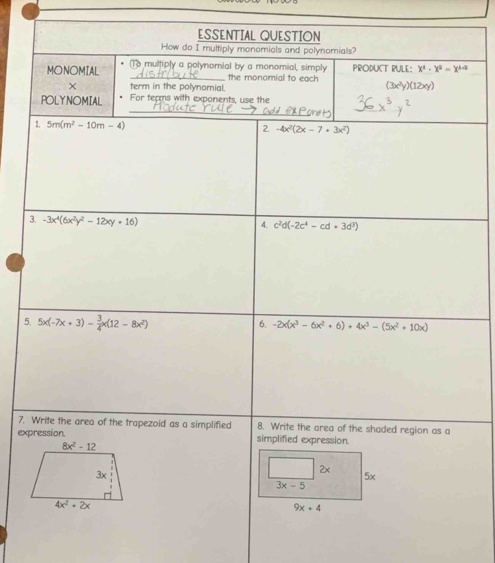 essential question how do i multiply monomials and polynomials? monomia…
