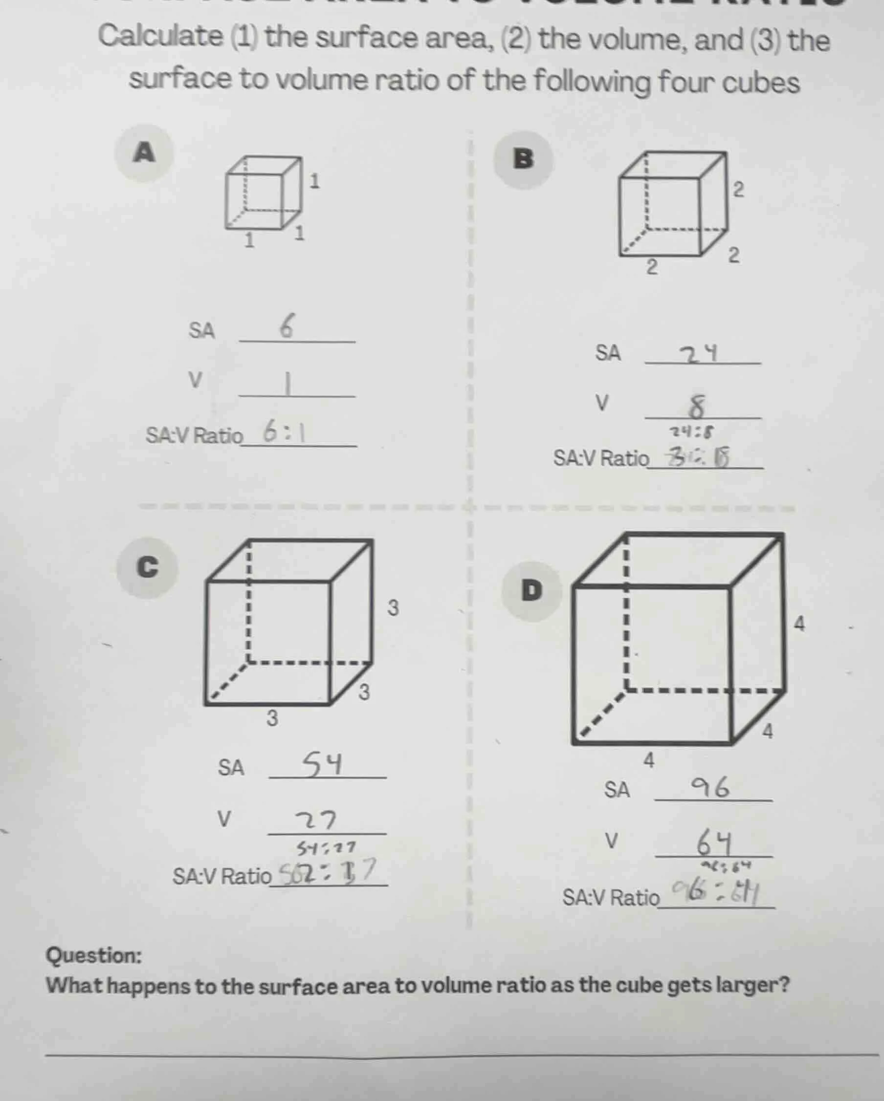 calculate (1) the surface area, (2) the volume, and (3) the surface to …