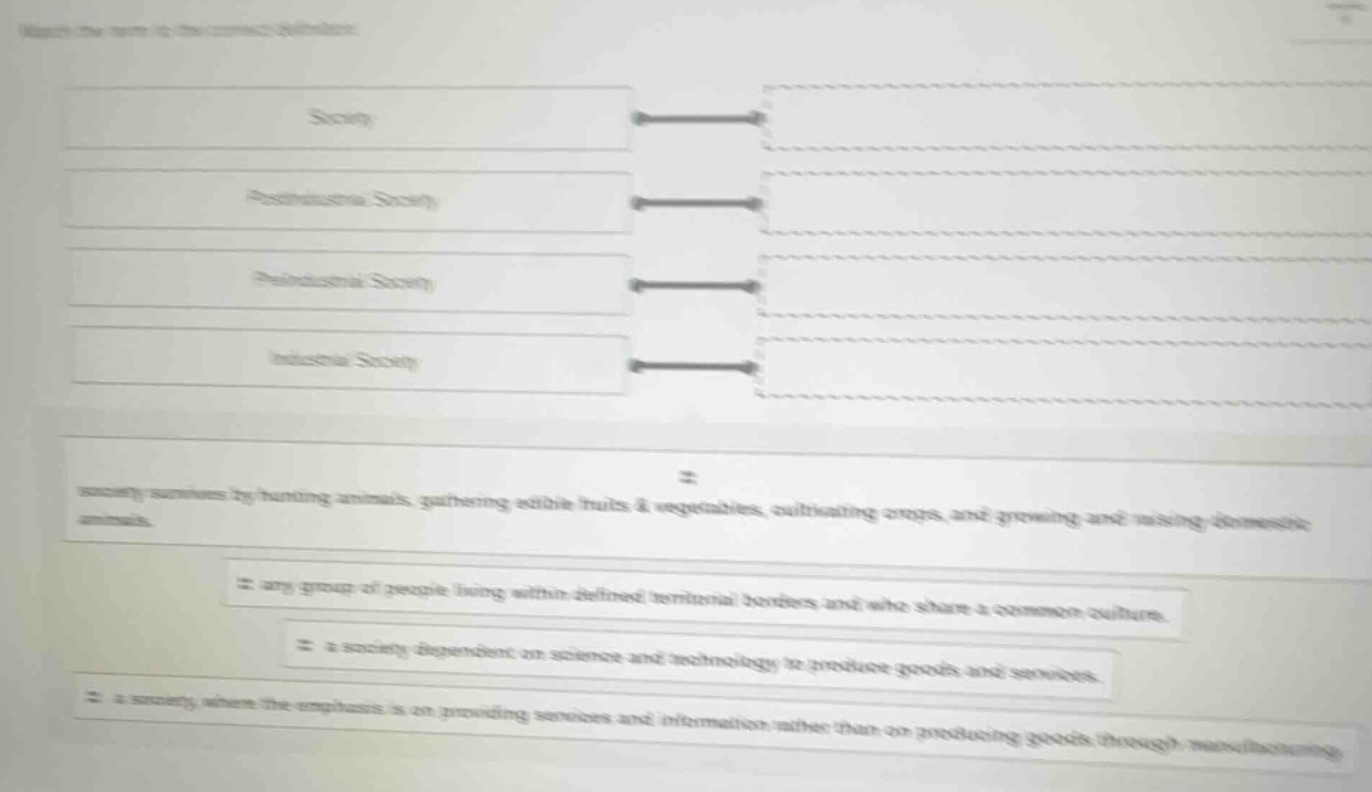 match the name to the correct definition: society postindustrial societ…