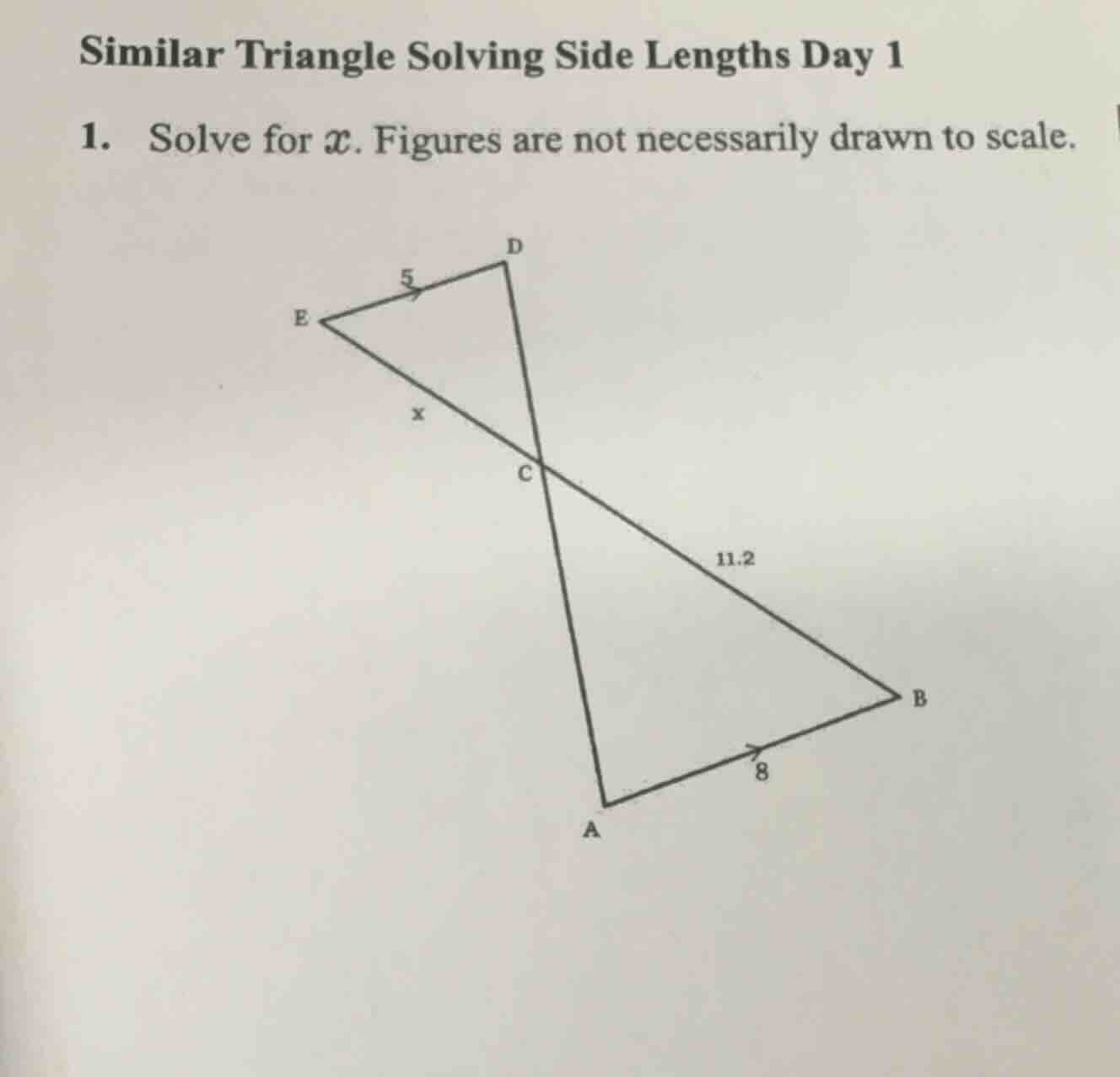 similar triangle solving side lengths day 1 1. solve for $x$. figures a…