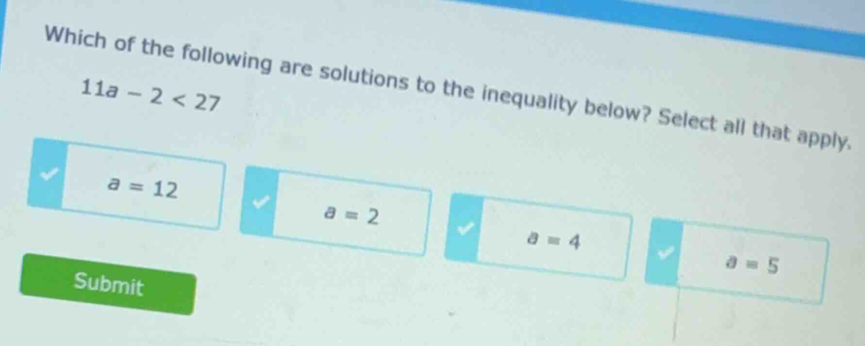 which of the following are solutions to the inequality below? select al…