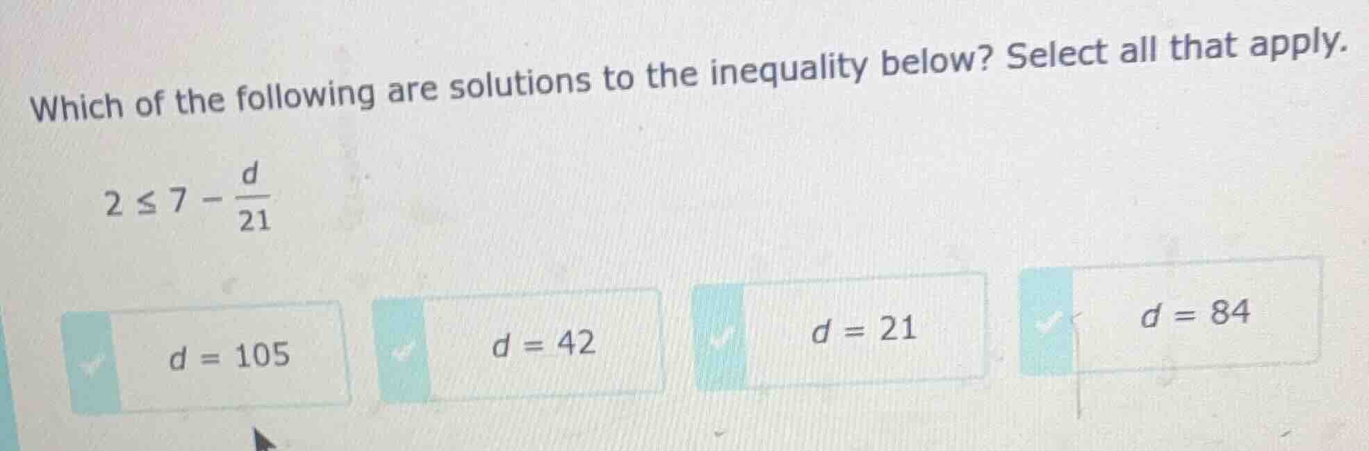 which of the following are solutions to the inequality below? select al…