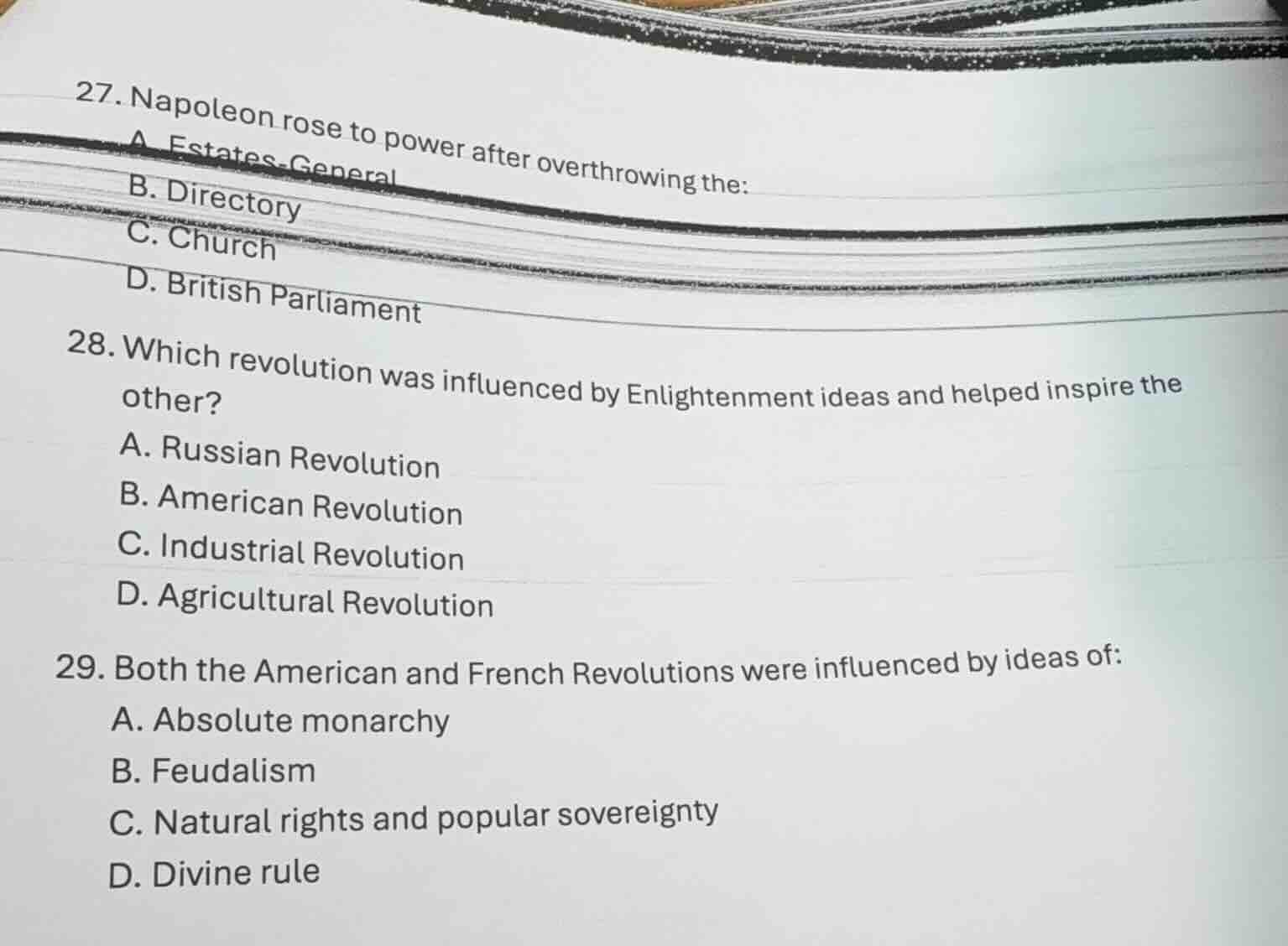 27. napoleon rose to power after overthrowing the: a. estates-general b…