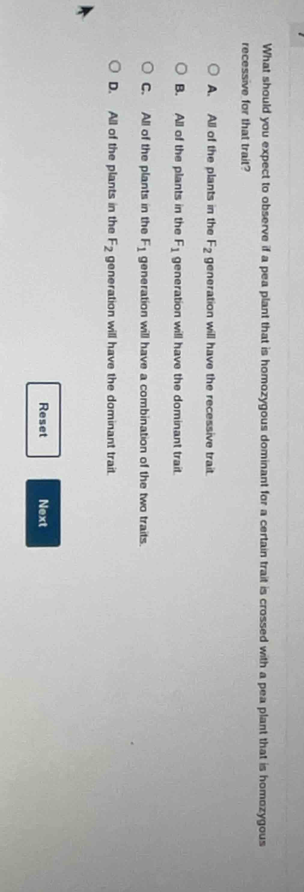 what should you expect to observe if a pea plant that is homozygous dom…