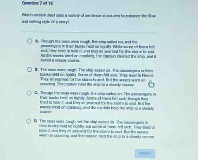 question 7 of 15 which version best uses a variety of sentence structur…