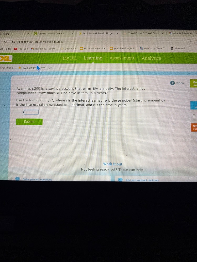 ryan has $300 in a savings account that earns 8% annually. the interest…