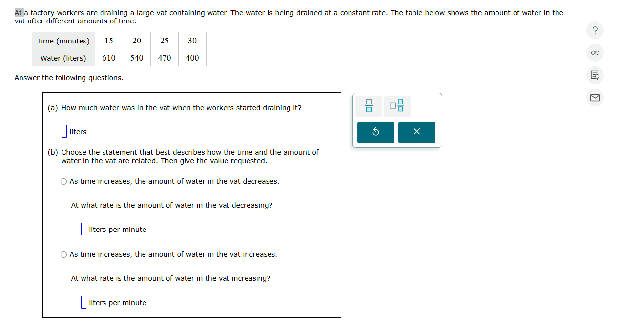 at a factory workers are draining a large vat containing water. the wat…