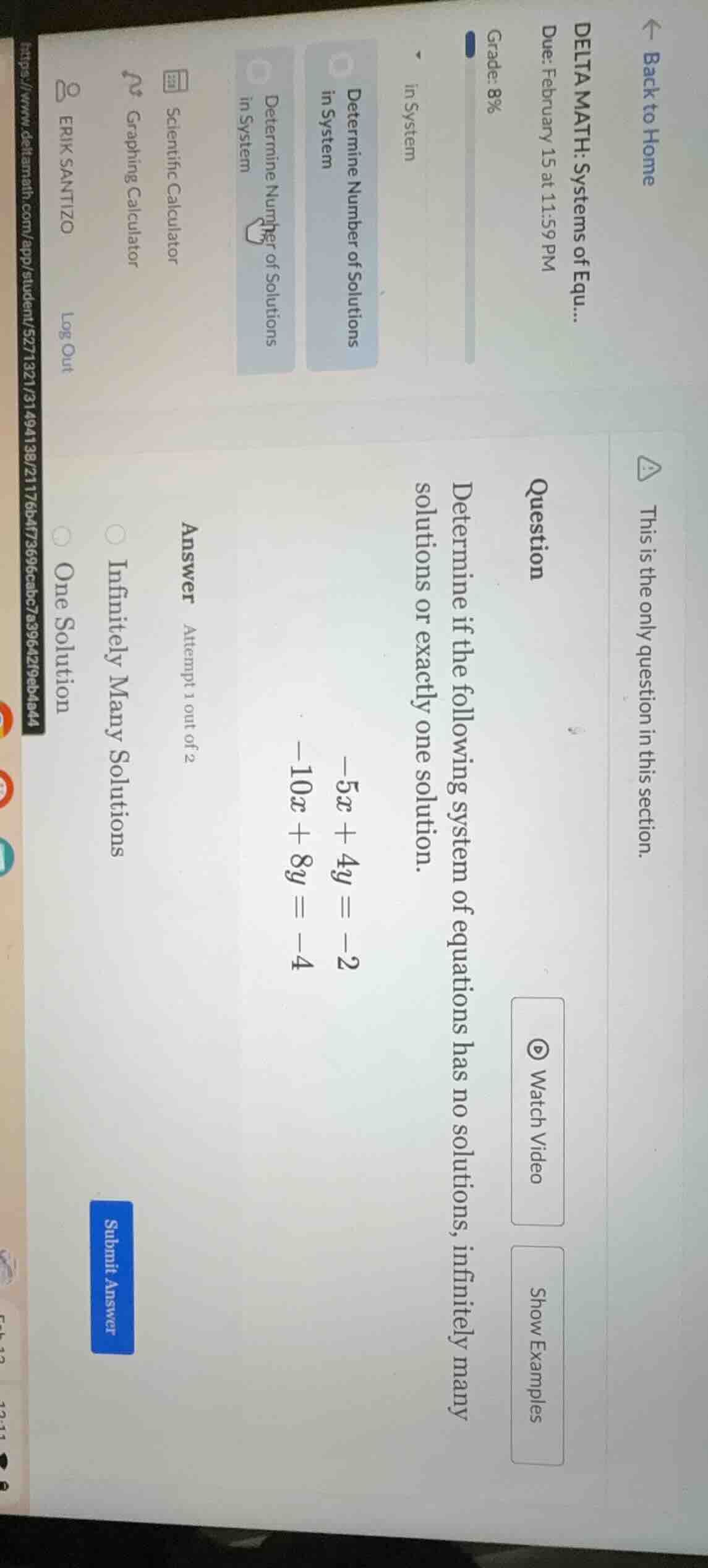 delta math: systems of equ... due: february 15 at 11:59 pm grade: 8% in…