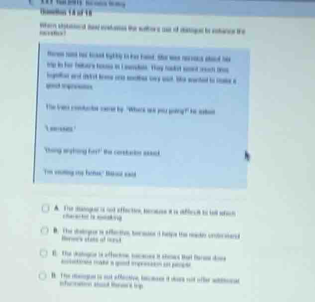 question 14 of 18 when answering, how effective the authors use of dial…