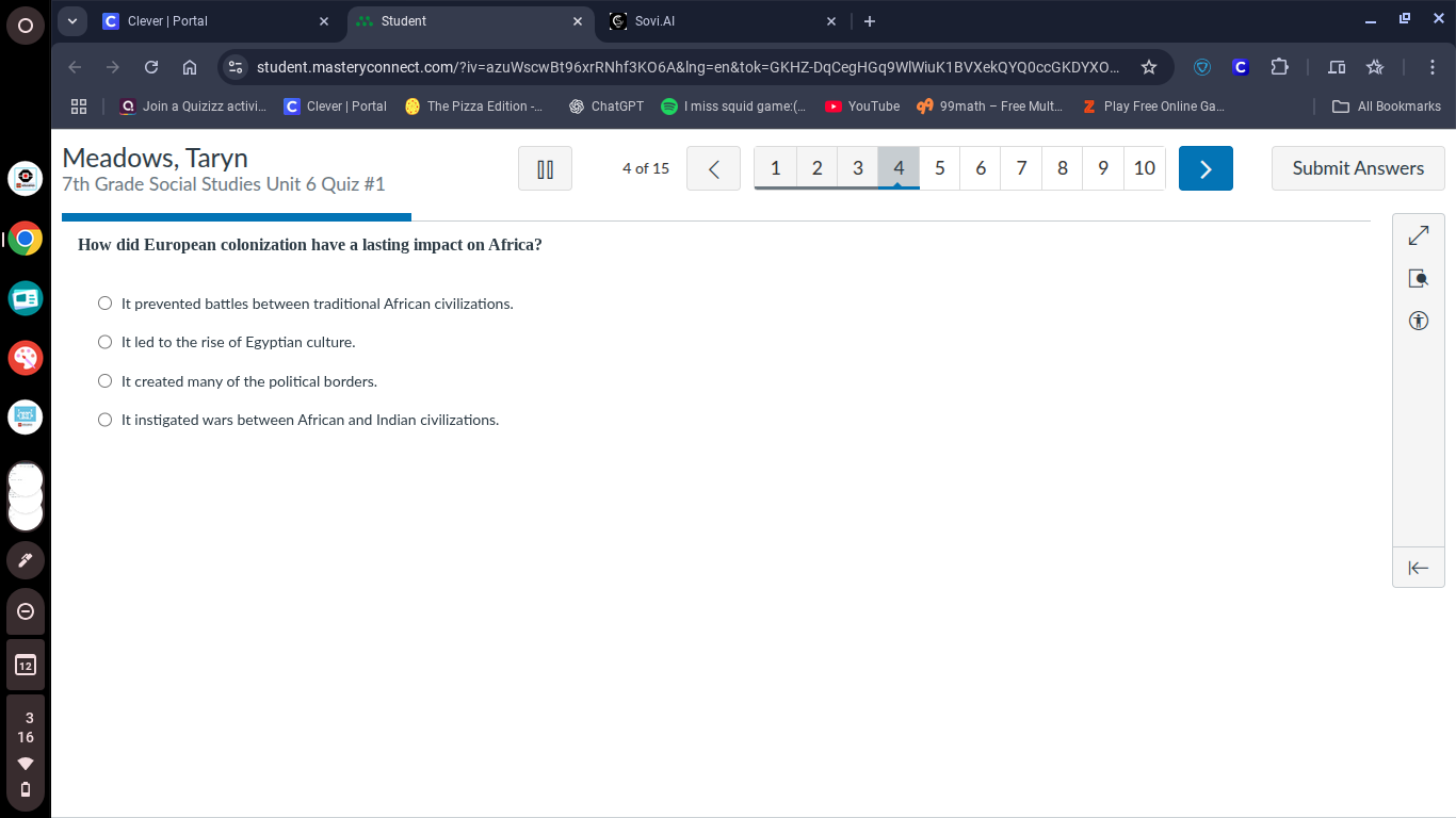 meadows, taryn 7th grade social studies unit 6 quiz #1 4 of 15 how did …