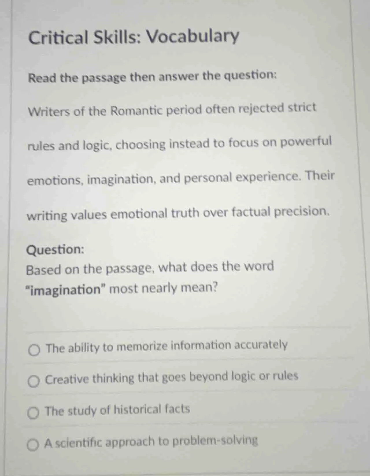 critical skills: vocabulary read the passage then answer the question: …