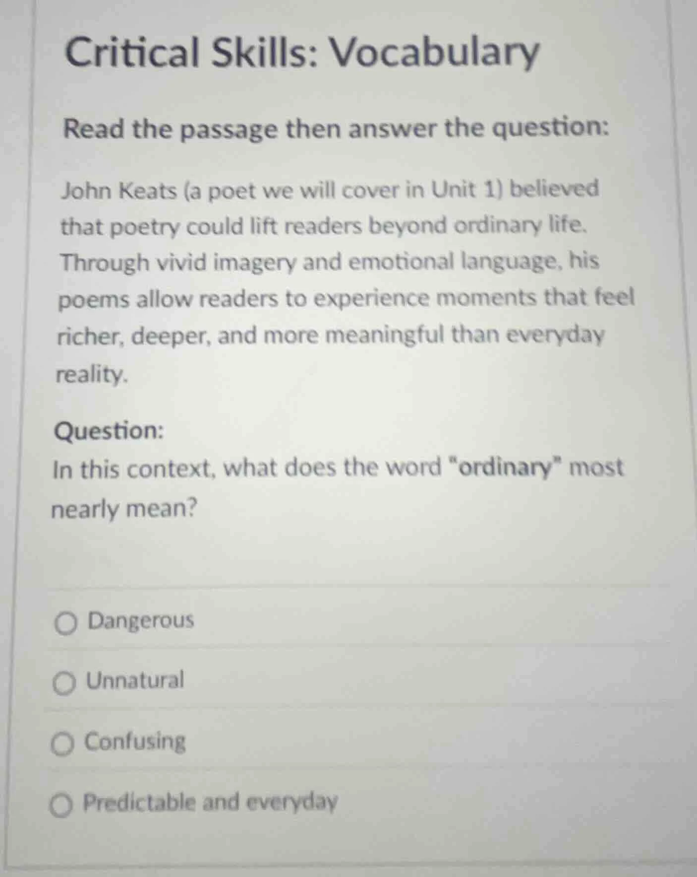 critical skills: vocabulary read the passage then answer the question: …