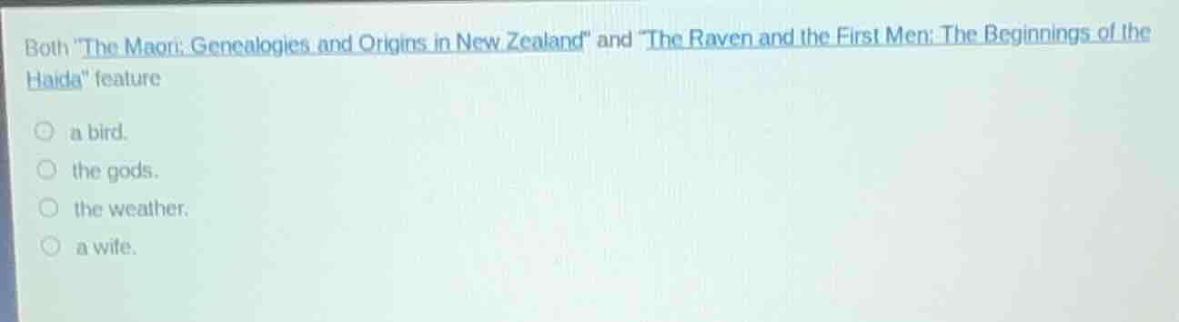 both \the maori: genealogies and origins in new zealand\ and \the raven…