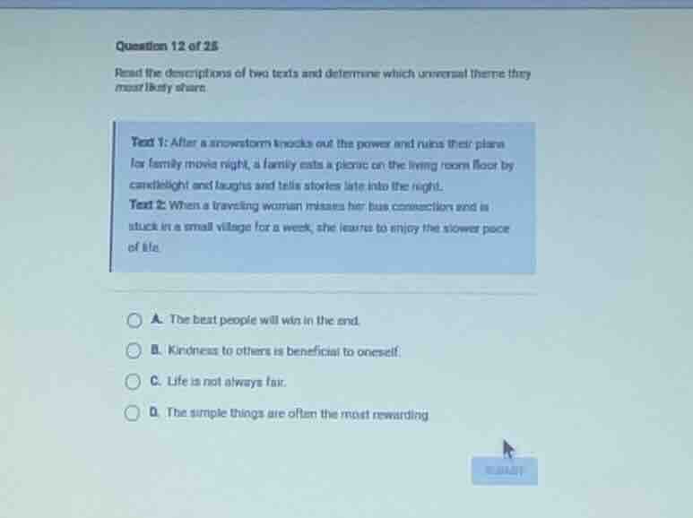 question 12 of 25 read the descriptions of two texts and determine whic…