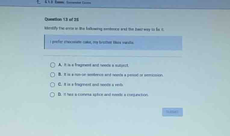 question 13 of 25 identify the error in the following sentence and the …