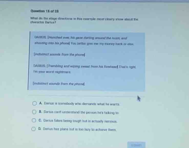 question 18 of 25 what do the stage directions in this example most cle…