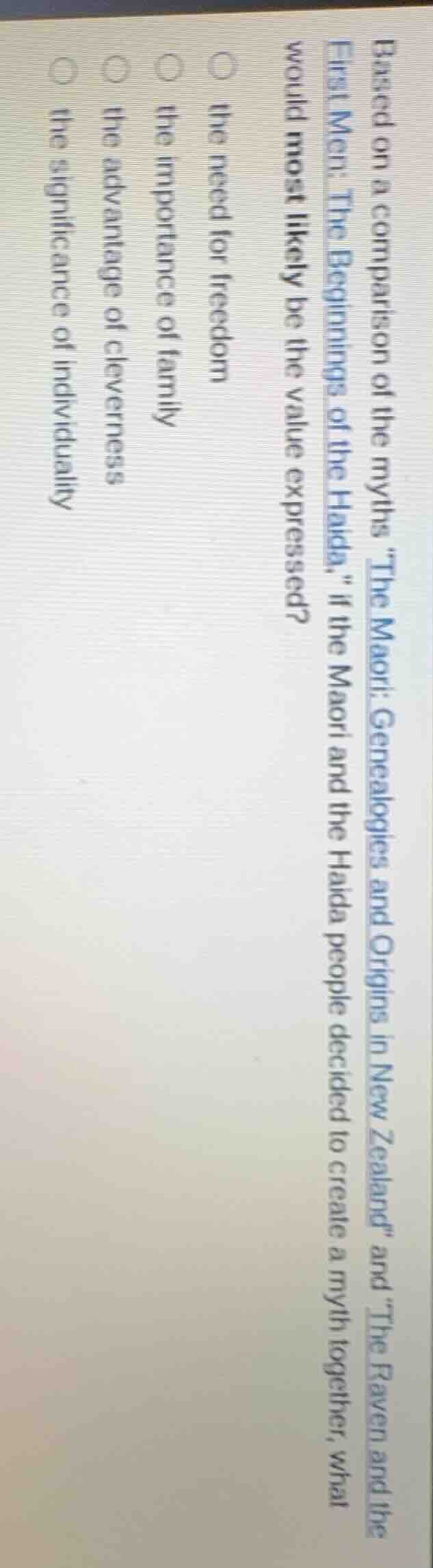 based on a comparison of the myths the maori: genealogies and origins i…