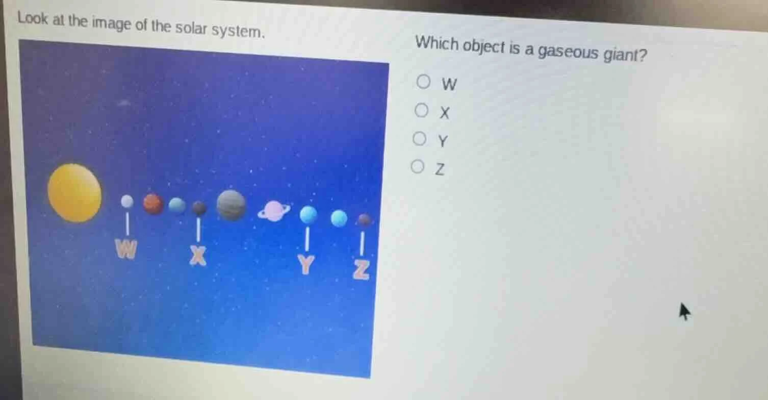 look at the image of the solar system. which object is a gaseous giant?…