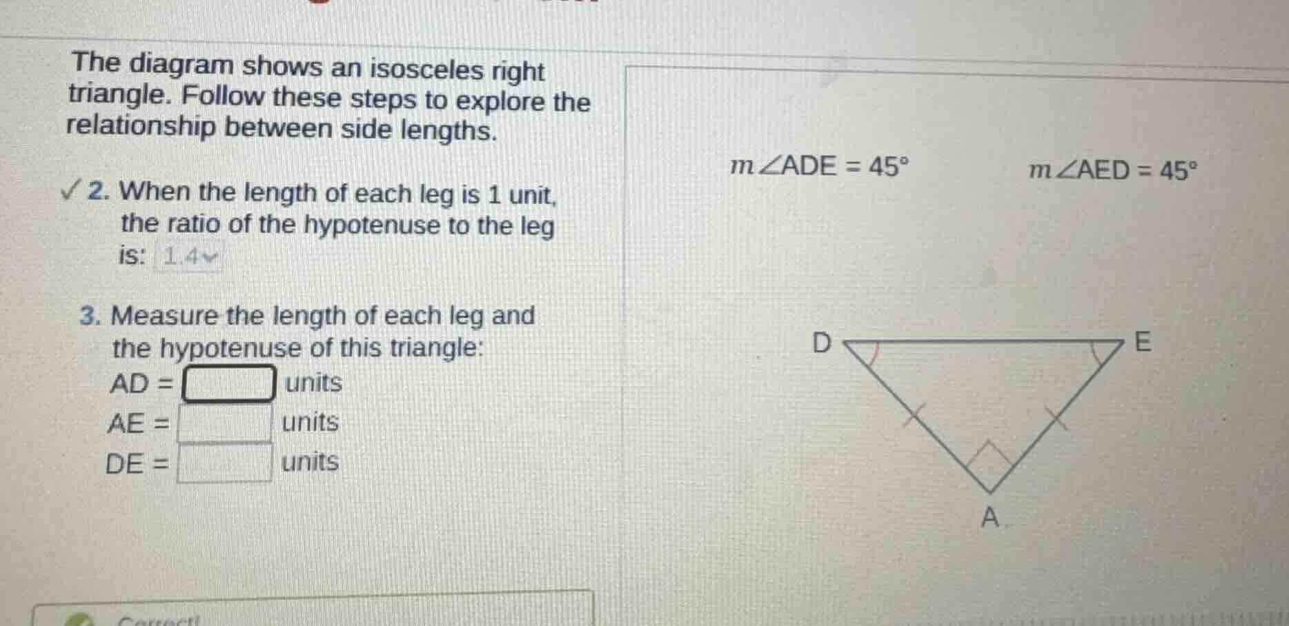 the diagram shows an isosceles right triangle. follow these steps to ex…