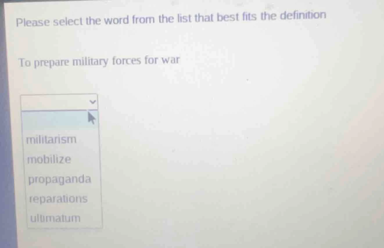 please select the word from the list that best fits the definition to p…