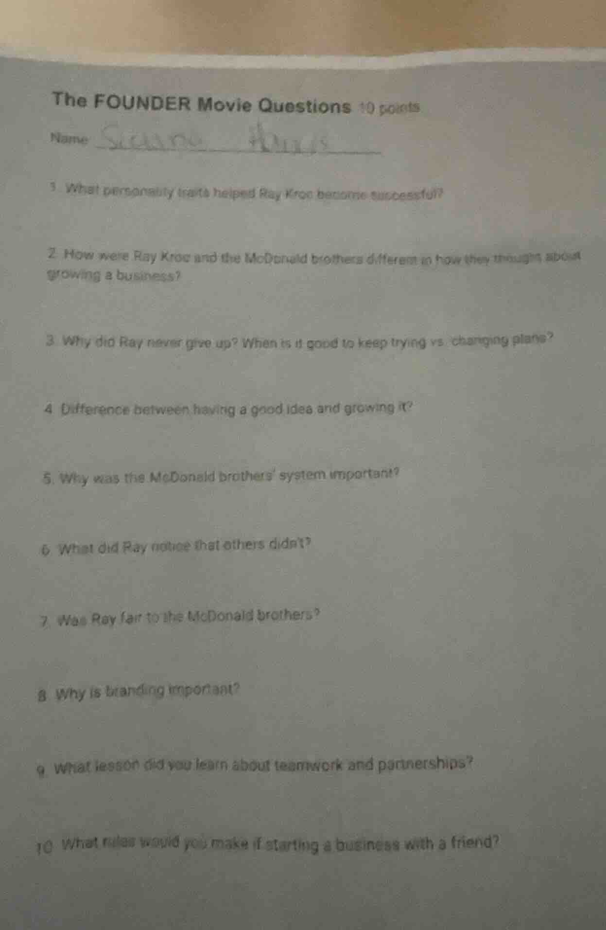 the founder movie questions 10 points name 1. what personality traits h…