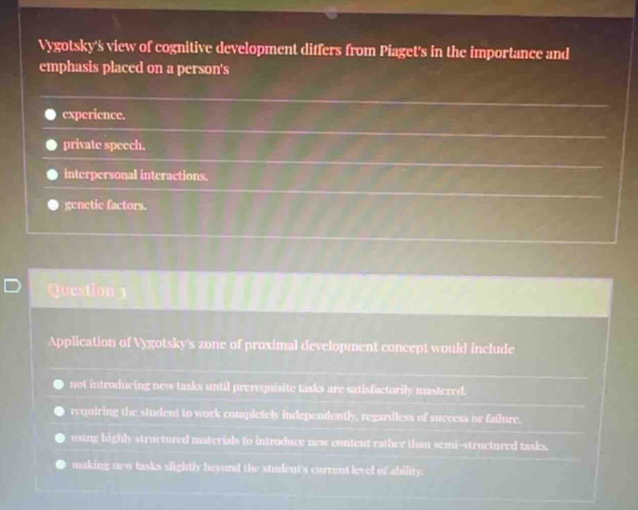 vygotskys view of cognitive development differs from piagets in the imp…