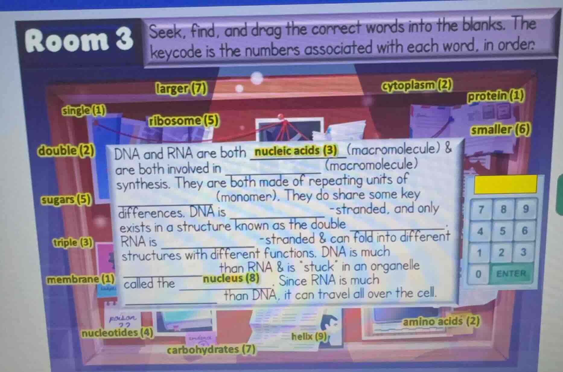 room 3 seek, find, and drag the correct words into the blanks. the keyc…