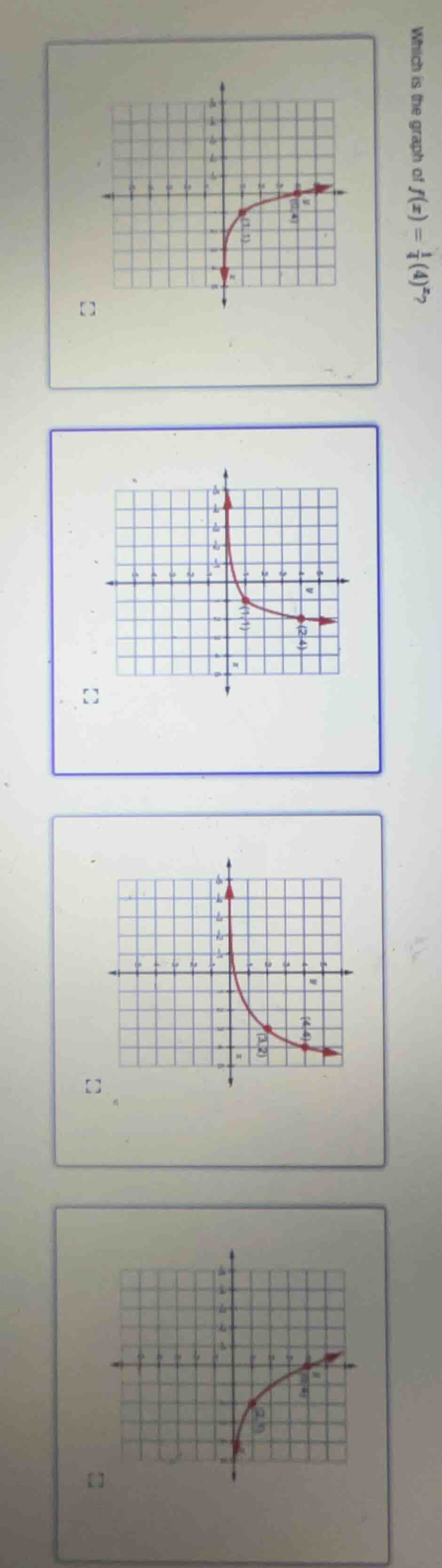 which is the graph of $f(x) = \\frac{1}{4}(4)^x$?