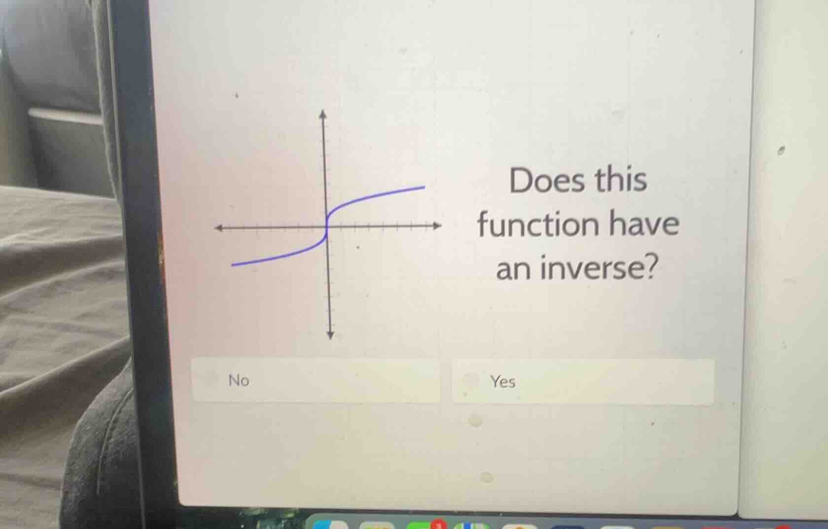 does this function have an inverse?\nno\nyes