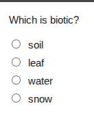 which is biotic?○ soil○ leaf○ water○ snow