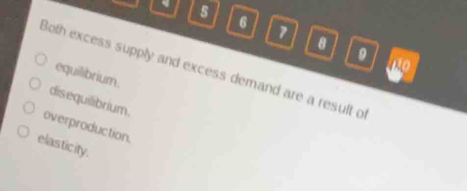 both excess supply and excess demand are a result of○ equilibrium.○ disequilibrium.○ overproduction.○ elasticity.