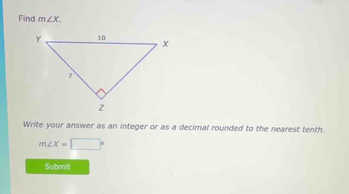 find $m\\angle x$.\nwrite your answer as an integer or as a decimal rounded to the nearest tenth.\n$m\\angle x = \\square^\\circ$\nsubmit