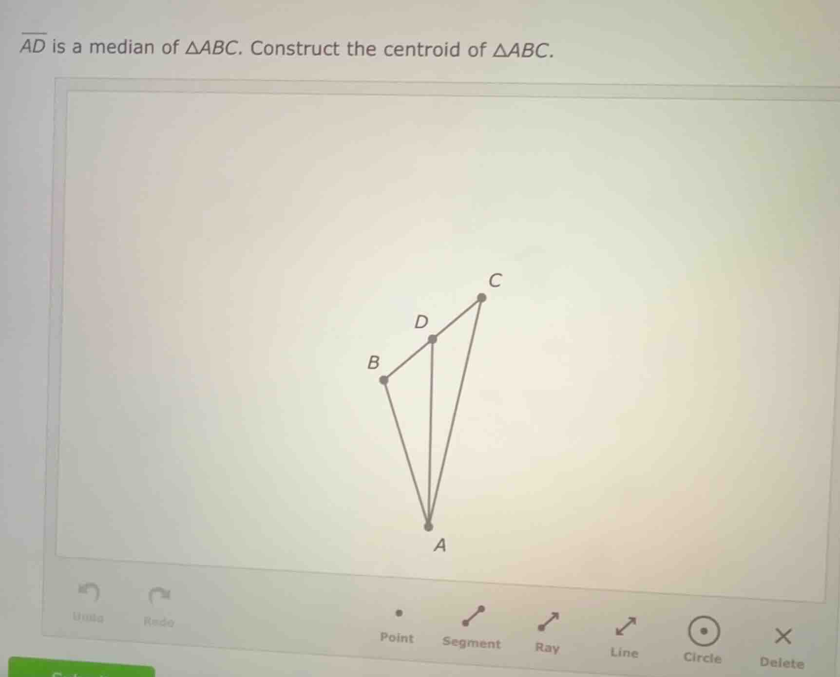 $\\overline{ad}$ is a median of $\\triangle abc$. construct the centroid of $\\triangle abc$.